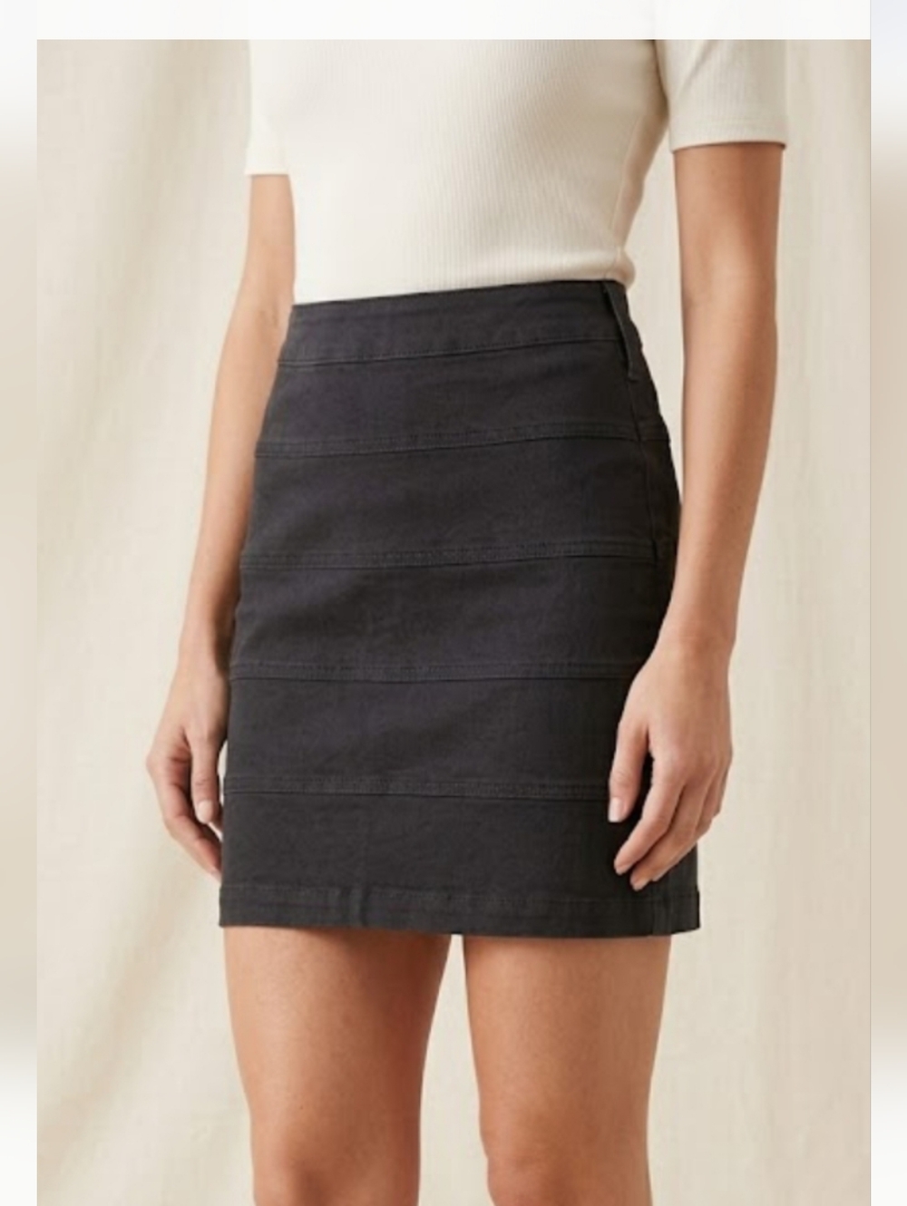 Women's Black Pencil Skirt with Horizontal Panel Detail